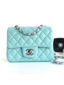 Chanel Lambskin Mini Square Classic Flap Bag 1115 Pale Blue (Silver-Tone Hardware)