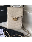 Chanel Chevron Calfskin Medal Clutch Phone Holder A81226 Off-White 2018