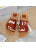 Chloe Logo Canvas Strap Flat Slide Sandals Brown 2021