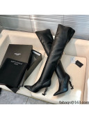 Saint Laurent STRETCH-FIT Leather Over-the-knee Boots Black 2021