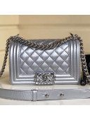 Chanel Vintage Quilted Leather Small Boy Flap Bag Silver 2019