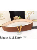 Versace Soft Calfskin Belt 30mm with V Buckle Brown 2021