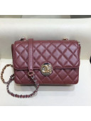 Chanel Quilted Grained Calfskin Round CC Metal Small Flap Bag AS6088 Burgundy 2019