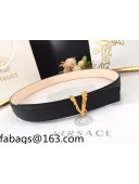 Versace Soft Calfskin Belt 30mm with V Buckle Black 2021