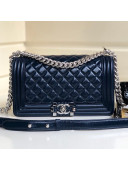 Chanel Vintage Quilted Leather Medium 25cm Boy Flap Bag Blue 2019