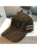 Fendi FF Canvas Baseball Hat with FF Band Brown 2021