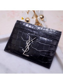 Saint Laurent Crocodile Embossed Leather Card Holder 423291 Black/Silver 2021