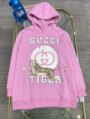 Gucci Tiger Interlocking G Hooded Sweatshirt Pink 2022 22