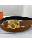 Hermes Glenan Reversible Calfskin Belt 25mm with Stud Buckle Brown 2021