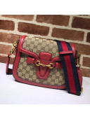 Gucci GG Canvas Medium Horsebit Shoulder Bag 383848 Red 2019