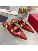 Valentino Roman Stud Calfskin Flat Mules Burgundy 2021