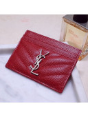 Saint Laurent Grained Leather Card Holder 423291 Red/Silver 2021