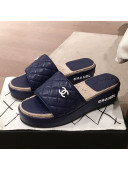 Chanel Quilted Leather Platform Mule Slide Sandals Blue 2020