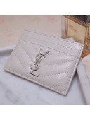 Saint Laurent Grained Leather Card Holder 423291 Cream White/Silver 2021