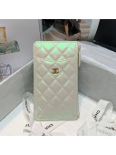 Chanel Quilted Iridescent Lambskin Phone & Card Holder Wallet White/Pink 2020