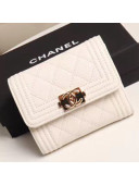 Chanel Quilted Grained Calfskin Boy Small Flap Wallet A81996 White 2019