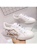 Roger Vivier Viv' Skate Calfskin Buckle Sneakers White/Brown Print 2019