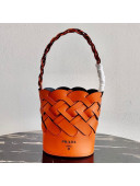 Prada Woven Leather Tress Bucket Bag 1BE049 Orange 2020