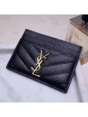 Saint Laurent Grained Leather Card Holder 423291 Black/Gold 2021