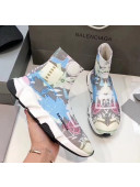 Balenciaga Graffiti Knit Sock Speed Trainer Sneaker Blue 2020