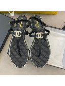 Chanel Lambskin Flat Thong Sandals with Pearl CC Charm G37384 Black 2021