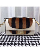 Fendi Baguette Striped Sheepskin Medium Shoulder Bag White 2019