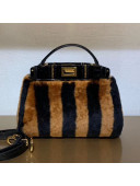 Fendi Peekaboo Iconic Striped Sheepskin Mini Top Handle Bag Black 2019