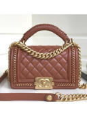 Chanel Chain Trim Quilted Leather Classic Small Boy Flap Top Handle Bag Brown 2019