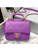 Chanel Quilted Lambskin Small Flap Bag with Ring Top Handle AS1357 Purple 2020