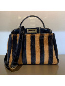 Fendi Peekaboo Iconic Striped Sheepskin Medium Top Handle Bag Black 2019