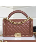 Chanel Chain Trim Quilted Leather Classic Medium Boy Flap Top Handle Bag Brown 2019