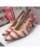 Dior J'Adior Slingback Pumps 6.5cm in Pink D-Stripes Embroidery 2021