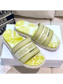 Dior Dway Slide Sandals in Lime Yellow Toile de Jouy Reverse Embroidered Cotton 2021 05