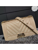 Chanel Iridescent Chevron Grained Leather Classic Small Boy Flap Bag Beige/Gold 2019