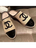 Chanel Flat Straw and Lambskin Mules Black 2019