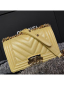 Chanel Iridescent Chevron Grained Leather Classic Small Boy Flap Bag Yellow/Gold 2019