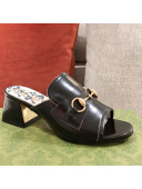 Gucci Leather Slide Sandal with Horsebit Black 2021 01