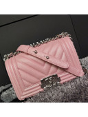 Chanel Iridescent Chevron Grained Leather Classic Small Boy Flap Bag Pink/Silver 2019