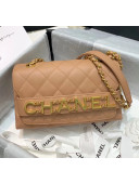 Chanel Calfskin Small Flap Bag With Logo Chain AS1490 Beige 2020