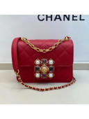 Chanel Quilted Calfskin Flap Bag with Resin Stone Charm AS1889 Red 2020 TOP