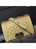 Chanel Iridescent Quilted Grained Leather Classic Small Boy Flap Bag Yellow/Gold 2019