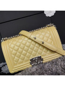 Chanel Iridescent Quilted Grained Leather Classic Medium Boy Flap Bag Yellow/Silver 2019