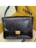 Fendi Kan U Large Vintage Calfskin Embossed Corners Flap Bag Black 2019 