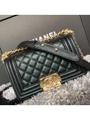 Chanel Iridescent Quilted Grained Leather Classic Small Boy Flap Bag Black/Gold 2019