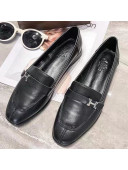 Hermes Calfskin Side H Buckle Flat Loafer Black 2019