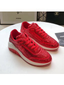 Chanel CC Logo Sequins & Leather Sneakers G35936 Red 2020