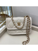 Chanel Quilted Lambskin Mini Flap Bag with Metal Button AP1664 White 2020