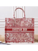 Dior Book Tote Bag in Peony Embroidered Canvas Red 2019