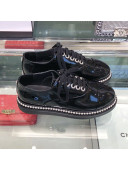 Chanel Patent Calfskin Pearls Lace-ups Sneakers G32357 Black 2019