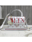 Valentino Be My VLTN Print Lambskin Garavani Candystud Single Handle Bag White/Red 2018